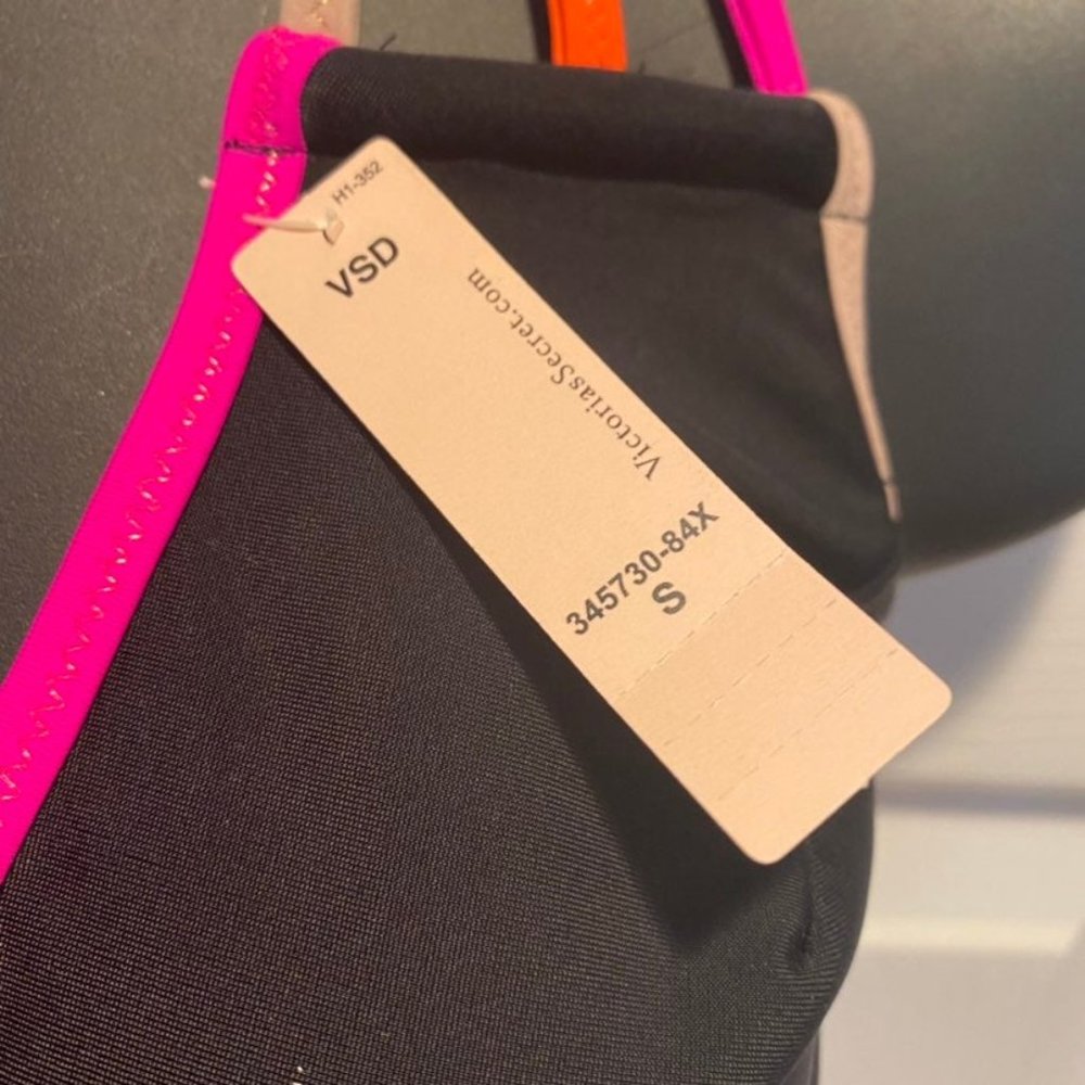 Victoria's Secret Black Halter One-Piece with Pink and Orange Trim - Picture 2 of 6